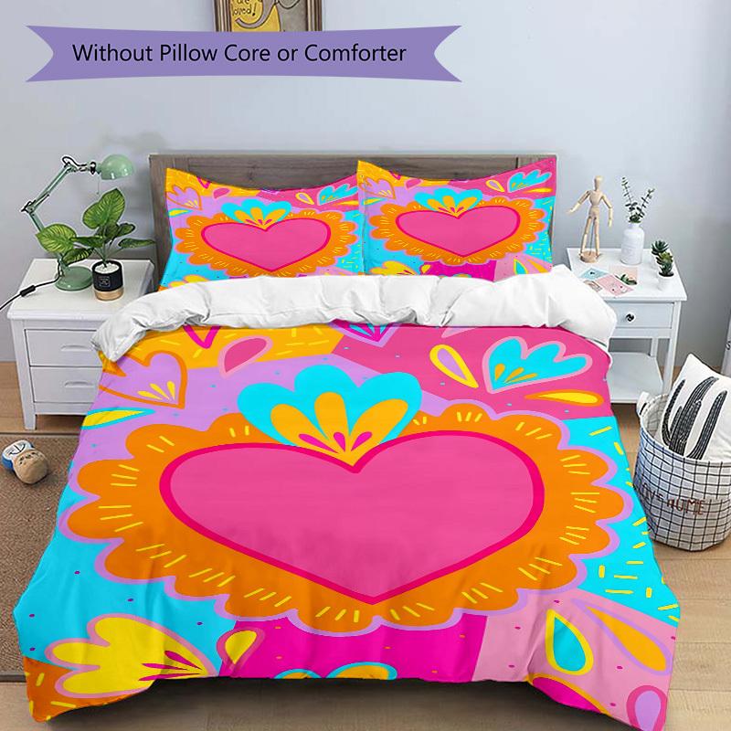 3pcs Heart Print Bedding Set, Ideal for Home Use, Suitable for Bedroom Decor (1*Duvet Cover + 1/2*Pillowcases, No Core) Yy250821205