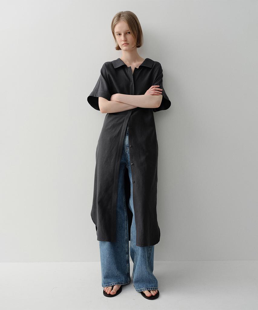 Ia Mallow Linen Shirt Dress (Charcoal)
