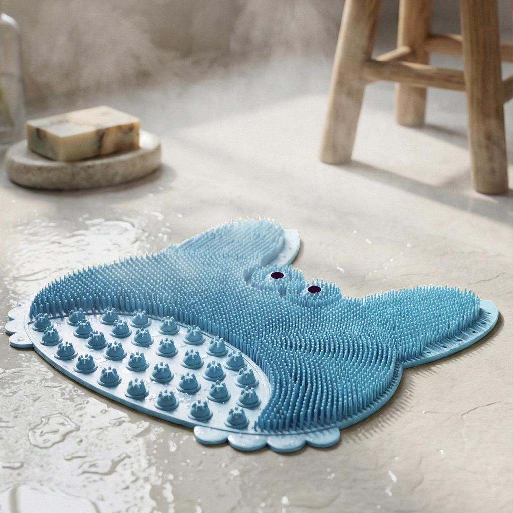 Wall-Mounted Anti-Slip Shower Mat: Foot, Back Scrubber & Massager