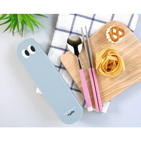 Bonaire Pastel Junior Kids Vacuum Chopsticks + Spoon + Case Set, Pink, Korean Popular Tableware