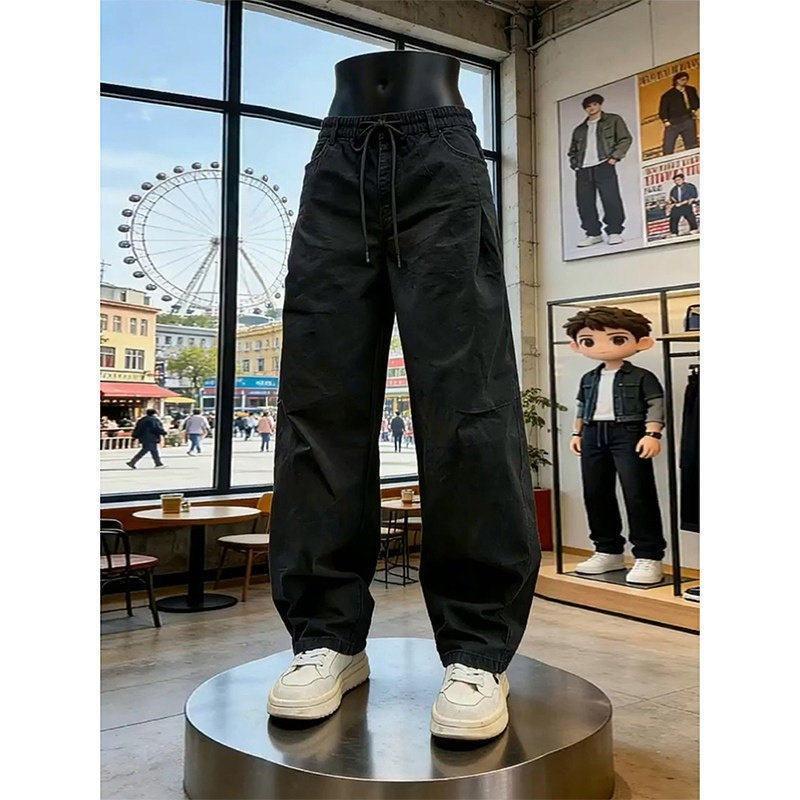 Black American scimitar pants men's thin ruffian handsome high-end casual overalls loose straight sports trousers