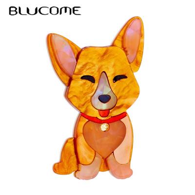Cute Smiling Dog Shape Brooches for Women Acrylic Material Lovely Animal Style Woman Pins Brooch On Bags Clothes