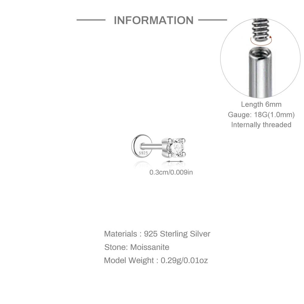 AIDE 925 Silver 1PC Mini Moissanite Four-Claw Screw Stud Earrings Casual Design DIY INS Ear Studs For Lady Jewelry