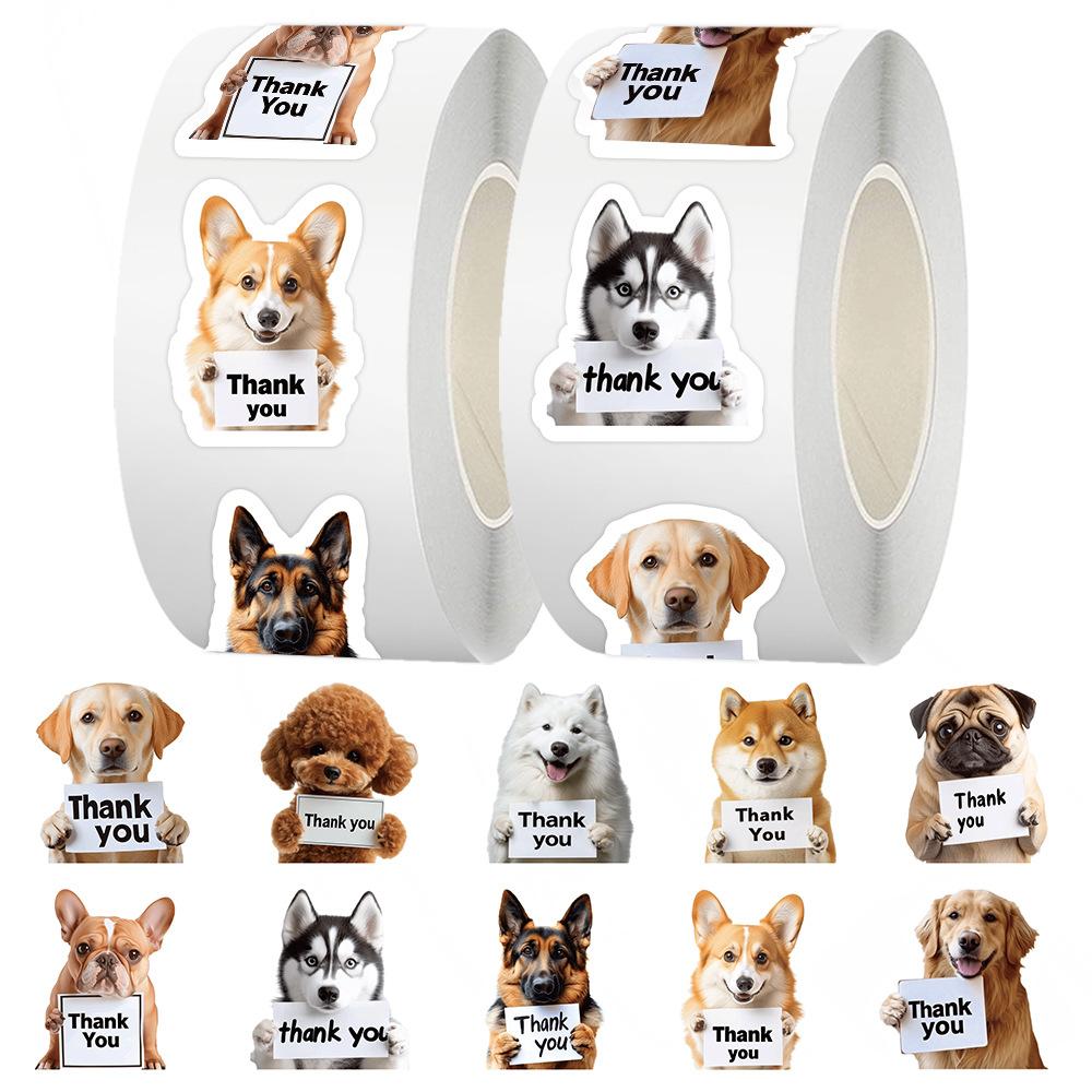00 Puppy Thank You Stickers Roll Cute Self-Adhesive Labels For Packaging Envelope Sealing Packaging