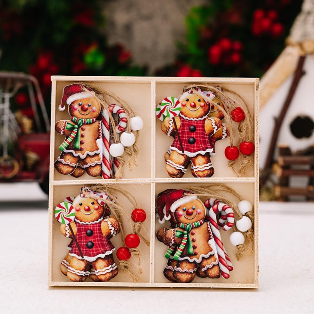 A set/12PCS Gingerbread Man Gnomes Wooden Pendants Home Table Decor for Home Xmas Tree Hanging Ornament New Year Gift
