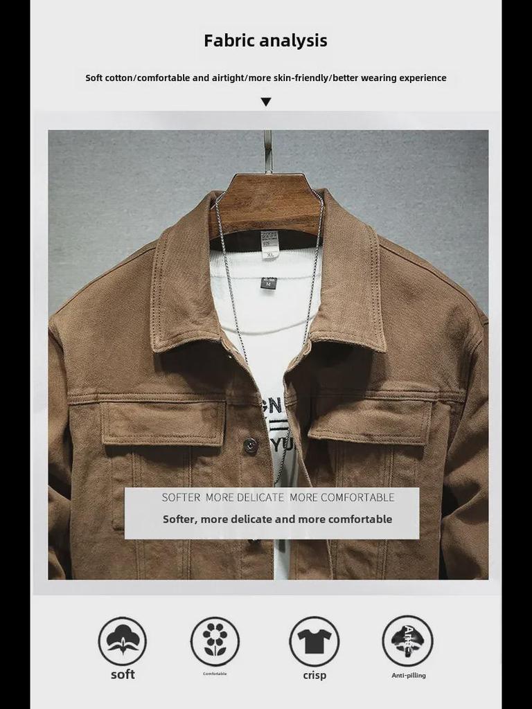 2025 Men's Black Stretch Denim Jacket - Stylish European & American Design for Spring & Autumn