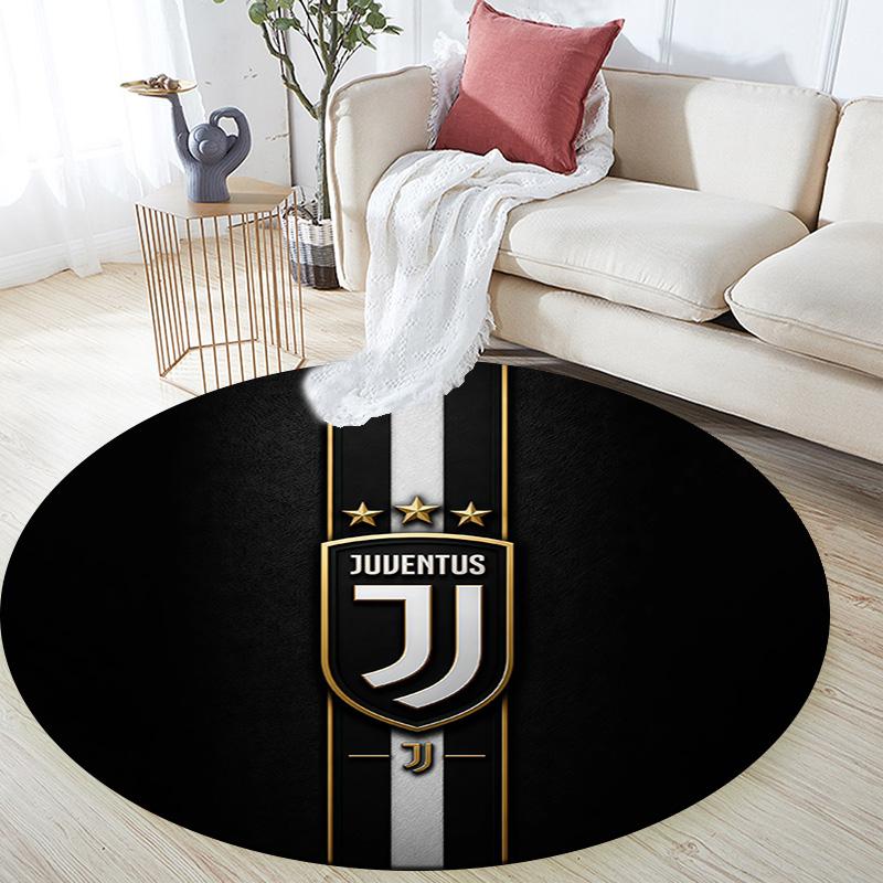 Juventus Football Club Round Area Rug,Carpet Rug for Living Room Bedroom Sofa Playroom Decor,Non-slip Floor Mat