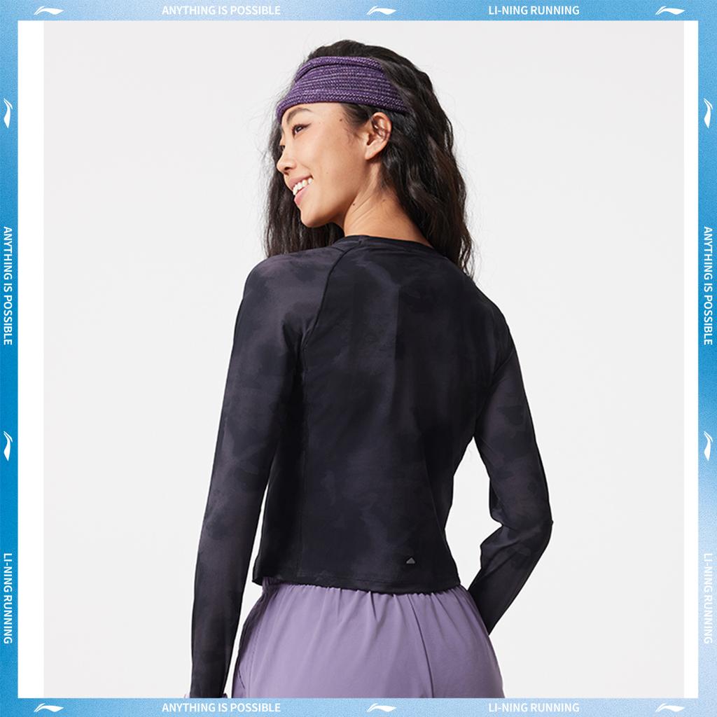 Li-Ning Comfortable Simple Round Neck Pullover Casual Versatile Long Sleeve T-Shirt Women Tops Black Shadow-Gray ATLV120-3