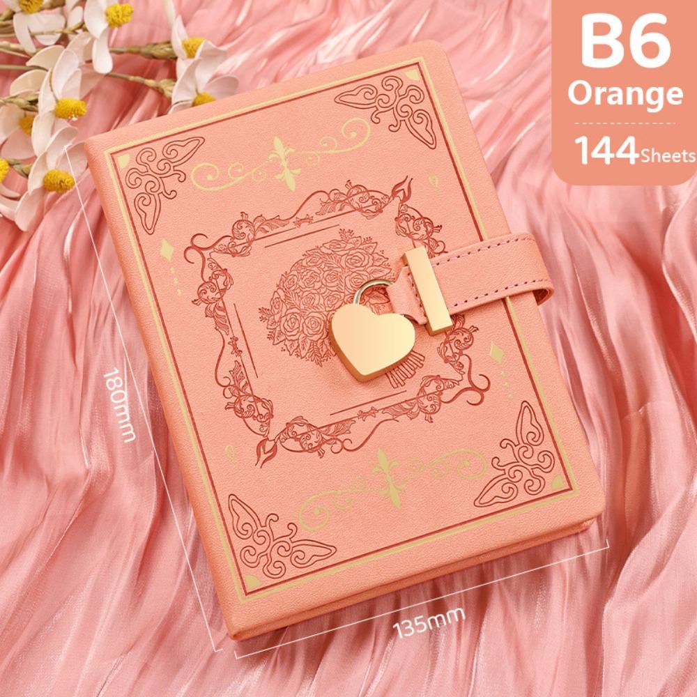 288 Pages Memo Notebook PU Leather Secret Journal Portable B6 Secret Diary Book Women Girls оранжевый