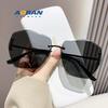 2026New anti-UV frameless plain sunglasses, fashionable for round faces and large faces, slimming and sun-shading glasses for women