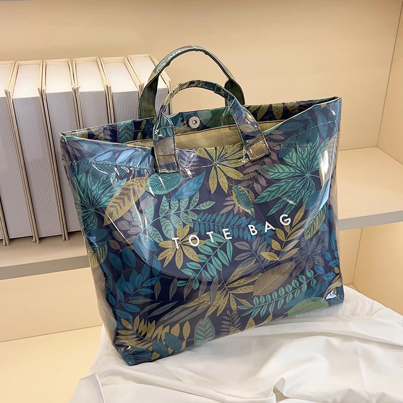 Women's PVC Tote Bag Floral Print Waterproof Fashion Shopping Bag