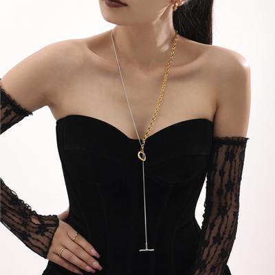 Two-tone OT Buckle Stainless Steel Long Necklaces For Women 18k Gold Plated No Tarnish Adjustable Women's Sweater Chain Necklace
