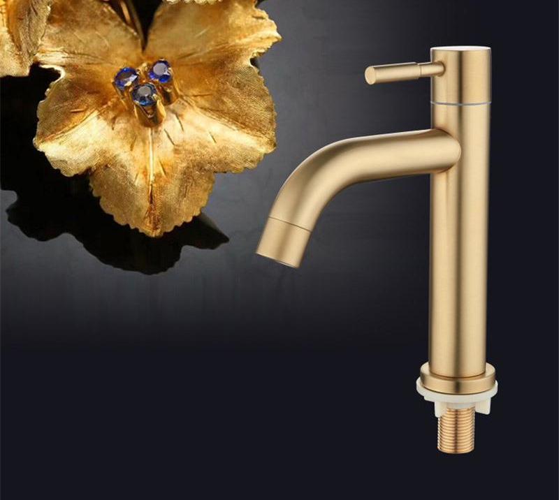 Golden Cold Water Tap Stainless Steel Faucet Cold Water Bathroom Washbasin Faucet Tap Kitchen Bathroom Accessories High Quality