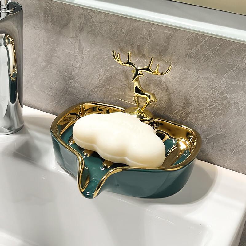 YIXI Green Gold Deer Ceramic Soap Dish