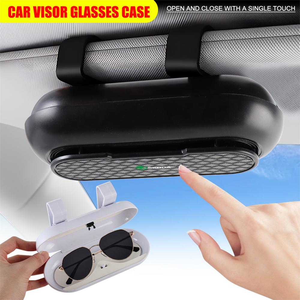 Car Glasses Clip Case Sun Visor Sunglasses Storage Holder Accessories For Skoda Yeti Octavia 2 3 Fabia Kodiaq Rapid Karoq Superb ulvc23