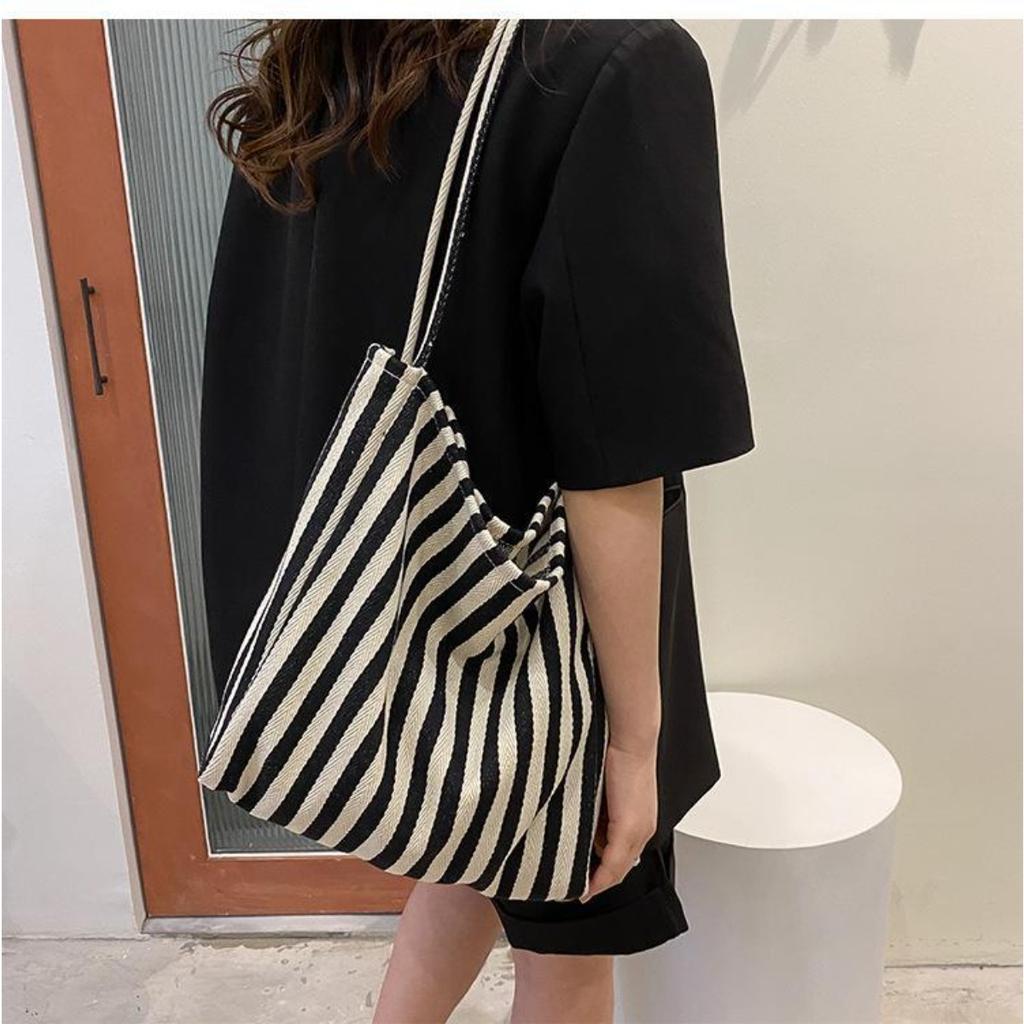 Handbag, Simple and Fresh Striped Bag, Shoulder Bag, Casual and Fashionable Large Capacity Shopping Bag