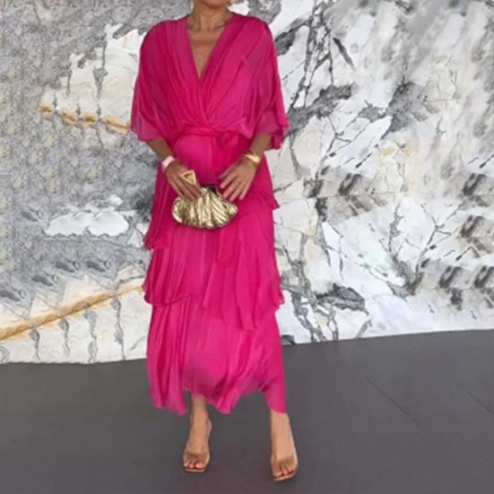 Women's Flowy Chiffon Wedding Guest Dress Ruffle Half Sleeve Empire