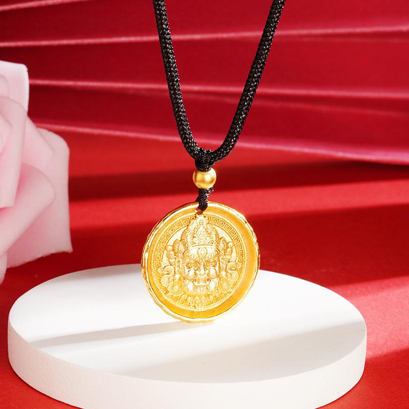 

Women s Ancient Style Sand Gold God of Wealth Pendant Necklace - Gold-Plated with DIY Braided Rope Sweater Chain Accessories Gold Wealth Pendant