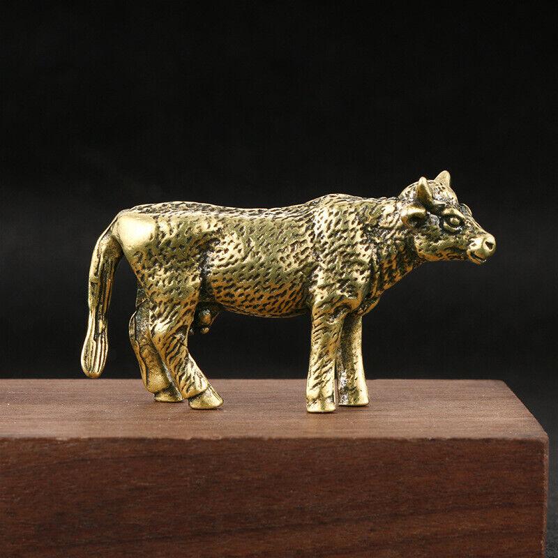 Tabletop Figurine Brass Cows Animal Statue Small Sculpture Gifts