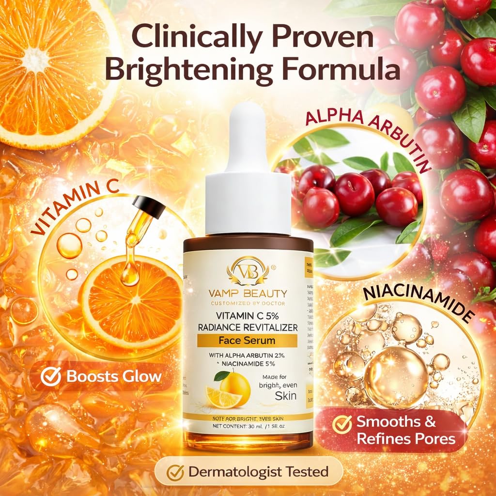 5% Vitamin C + Niacinamide & 0.2% Alphaarbutin | Dermatologist-tested Face Serum for Bright Skin | Fades Dark Spots & Uneven Skin Tone | Perfect Fo