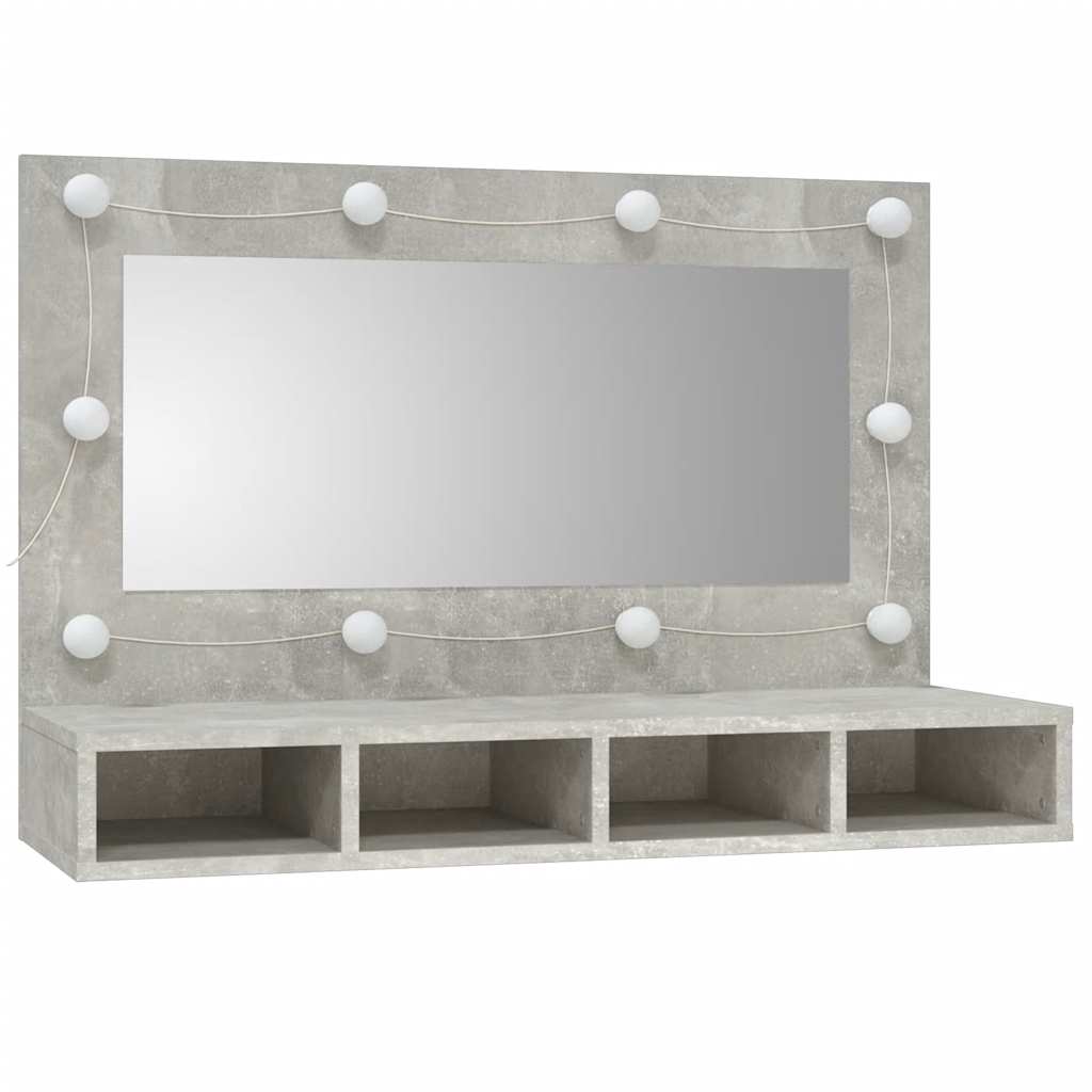 Vidaxl Szafka Z Lustrem I Oświetleniem Led, Szary Beton, 90X31,5X62 Cm