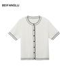 Tulip Jacquard Knit Short Sleeve Women's Cardigan in Lyocell Triacetate