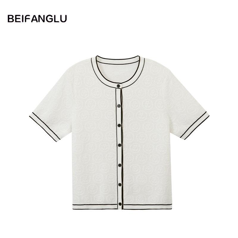 Tulip Jacquard Knit Short Sleeve Women's Cardigan in Lyocell Triacetate