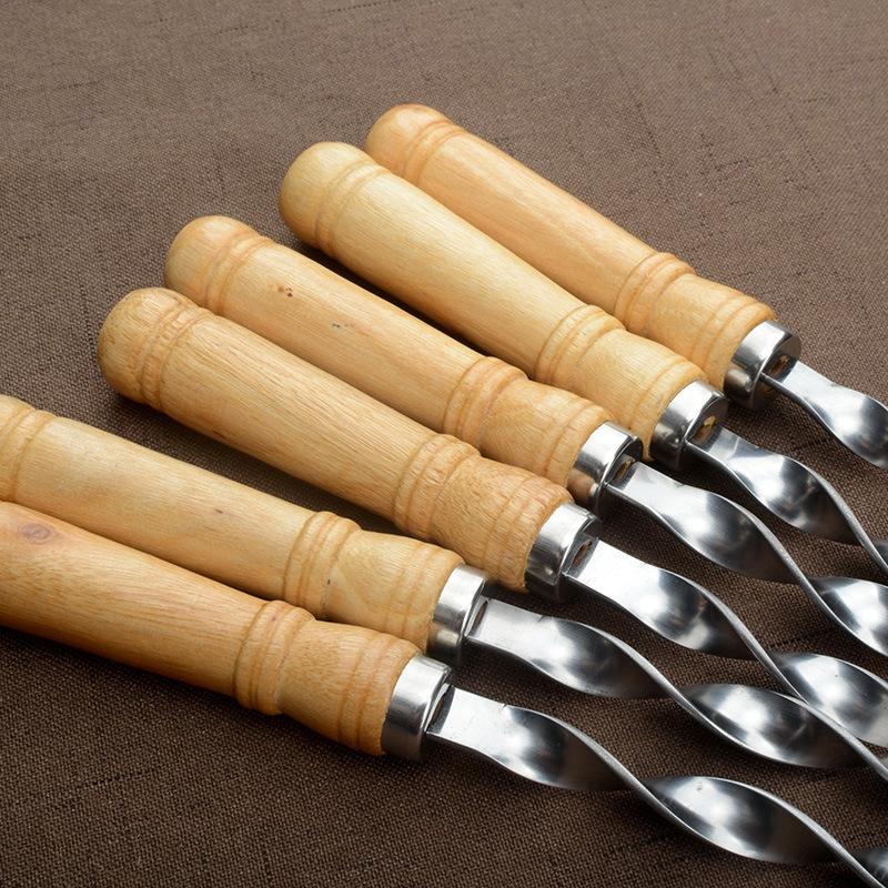 55cm Large Barbecue Skewer Reusable Stainless Steel BBQ Kebab Stick with Wooden Handle Outdoor Camping Picnic Tools Cooking Tool