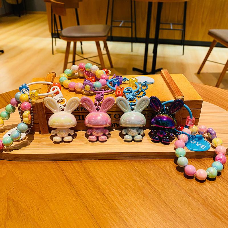 Cute Cartoon Rabbit Bead Bracelet Keychain Adorable Couple Backpack Accessories
