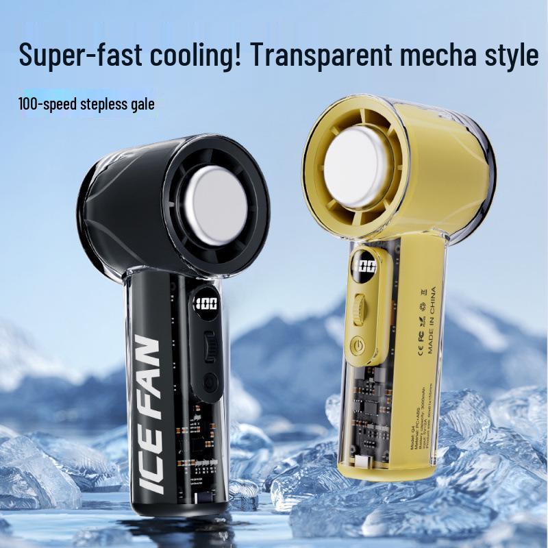

2025 Portable Handheld Fan with 100-Speed and Transparent Body Black (Ice Pack 3000mAh)