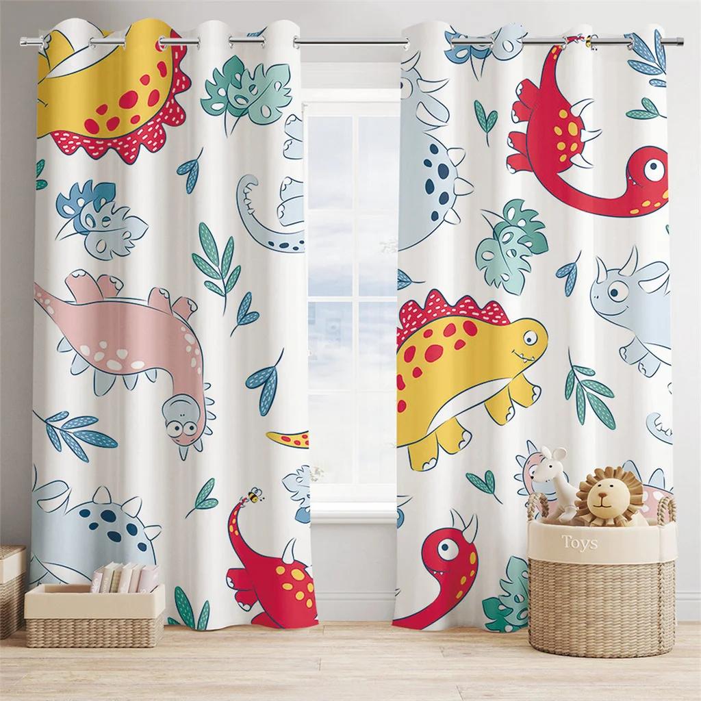 

Любимые детские шторы с рисунком динозавра в мультяшном стиле, 2 панели, занавески для комнаты для мальчиков и девочек, спальня, гостиная, декор для окон 50W130H(CM)X2PCS&HooK