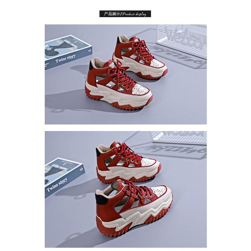 Sommer Neue ausgehöhlte weiße Schuhe für Studentinnen Atmungsaktive Freizeitschuhe mit dicken Sohlen