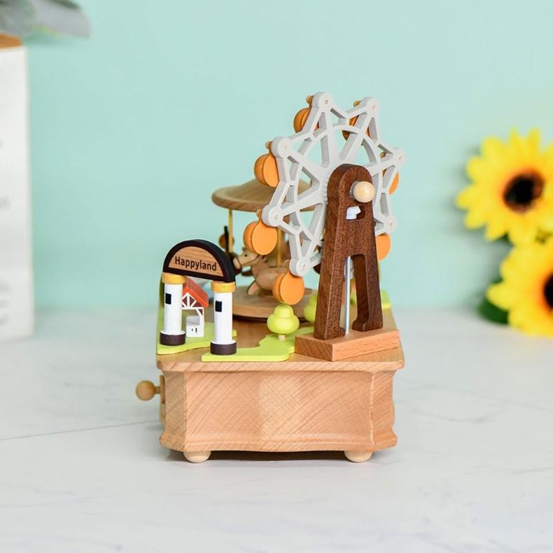 Classical Melodies Musical Rotating Carousels Ferris Wheel Wooden Music Box Ornament Gift For Kids Adults Home Decors