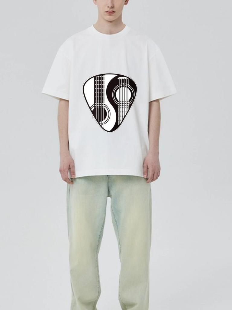 Black T-Shirt Guitar Pick Design Music Inspired Casual Wear for Men and Women Streetwear Fashion Statement Top