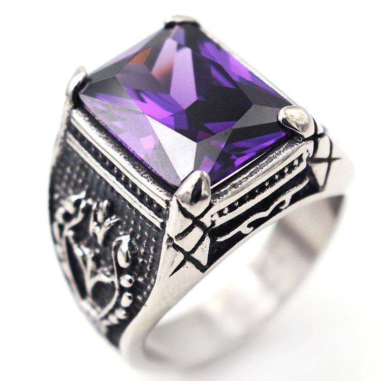Silver Color Men Red Blue Semi-Precious Stone Signet Ring 316l Stainless Steel for Men Jewelry Anillos Accessories