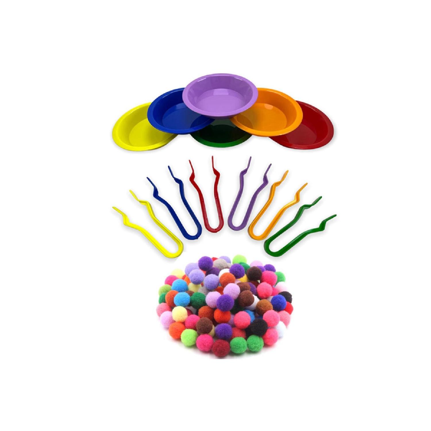 

Transfer Set (6 Bowls 6 Tweezers) 100 Pieces Of Color Pompom Color Sequence Coordination