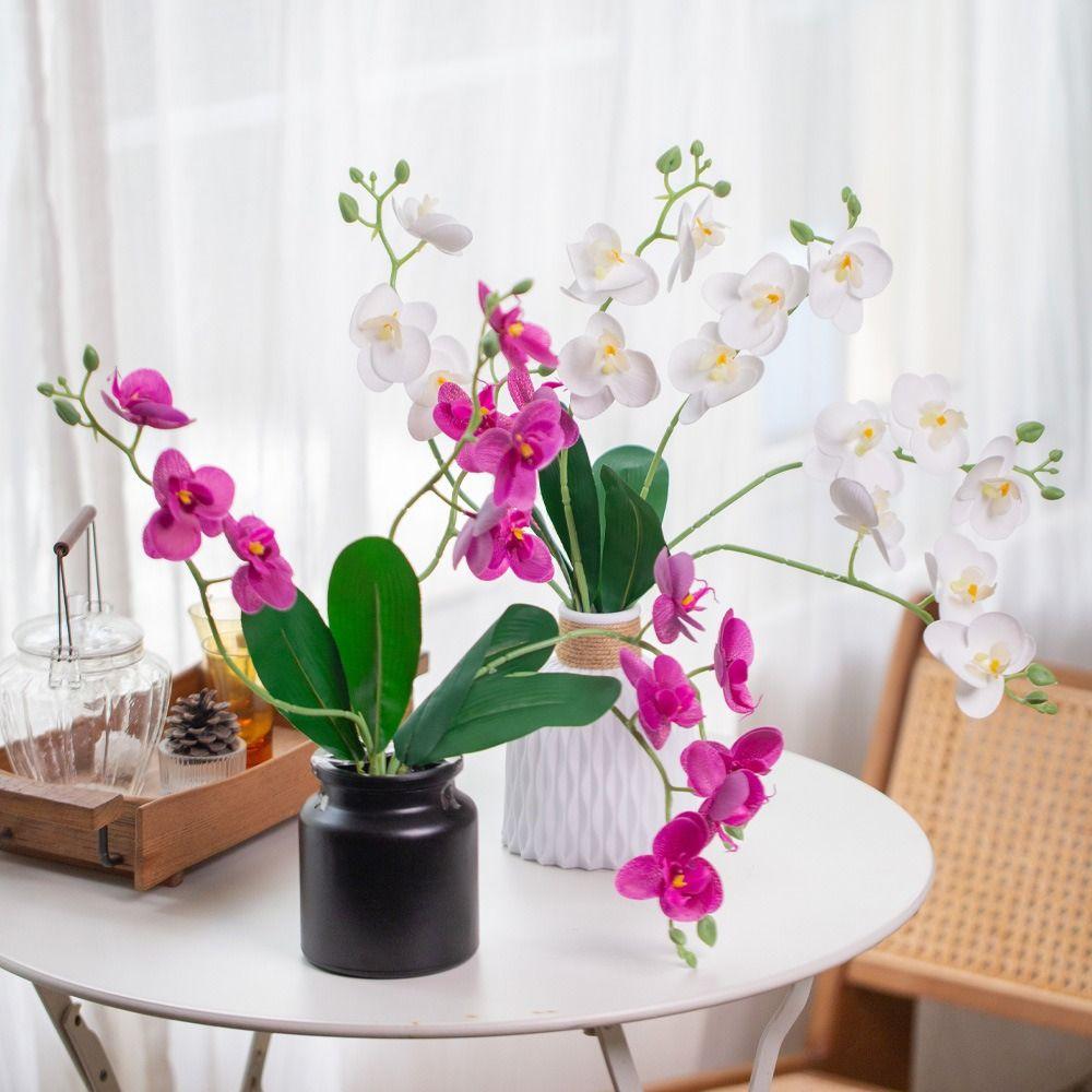 Realistic Simulation Orchid Flowers 5 Heads Fake Flower Artificial Orchid  Outdoor Garden Decor