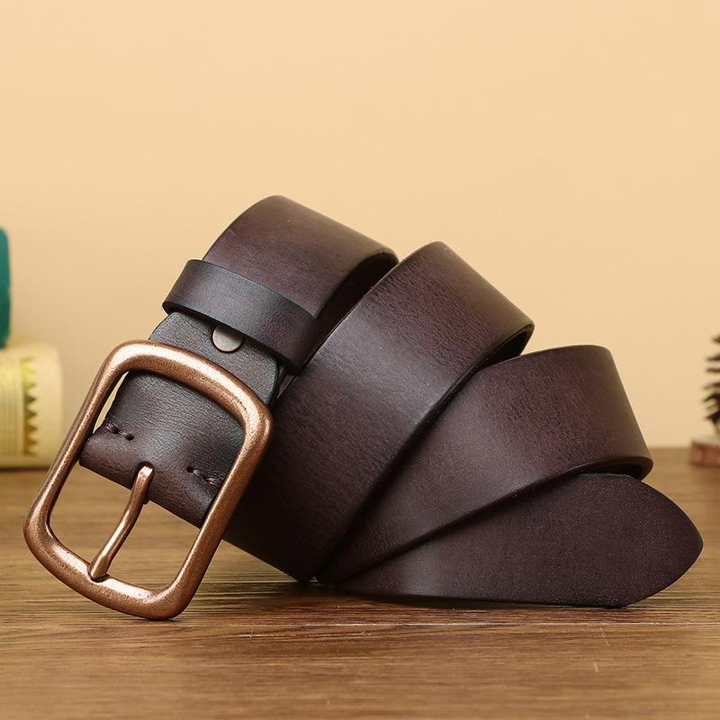 

Ремень мужской кожаный с пряжкой из меди шириной 3,8 см, первый слой коровьей кожи в стиле ретро, повседневный ремень для джинсов 130cm