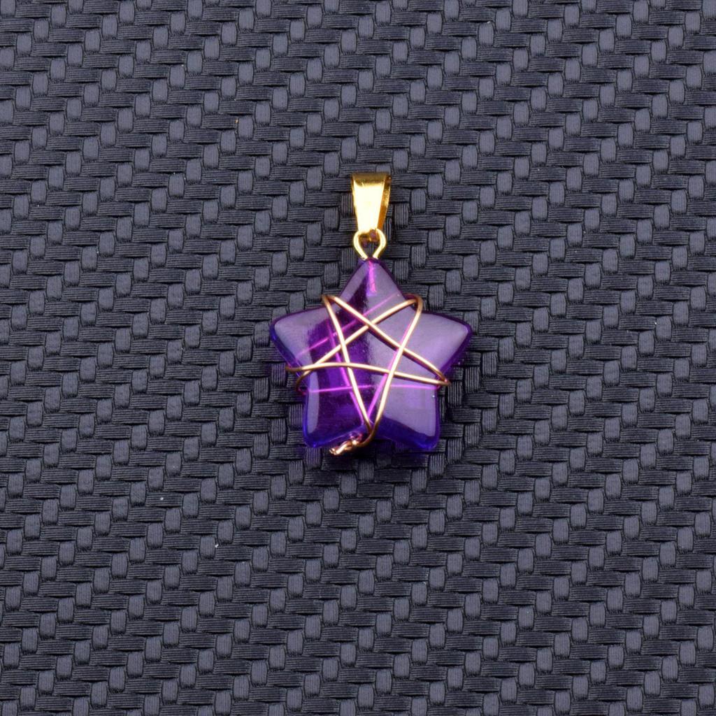 Gold-Wrapped Crystal Star Pendant Necklace, 2cm Jade Charm, Ins Style Fashion Accessory