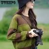 WTEMPO Spring Autumn Solid Color Short Knitted Pullovers Women Long Sleeve Casual Striped O-Neck Sweaters Outwear