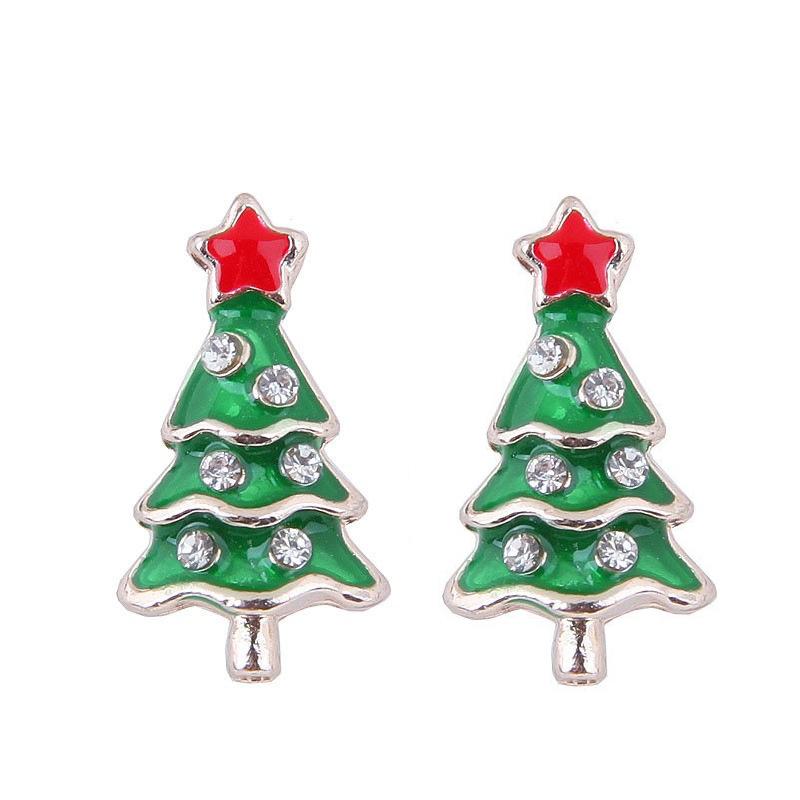 Cute Little Santa Elk Gift Earrings, Flash Diamond Christmas Tree Snowman Earrings