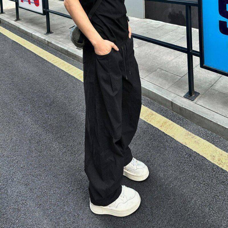 Black American scimitar pants men's thin ruffian handsome high-end casual overalls loose straight sports trousers