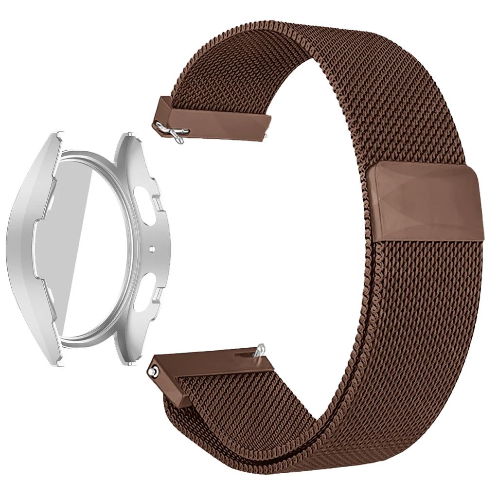 Coque PC + Bracelet Métal pour Samsung Galaxy Watch 7/6/5/4 44mm 40mm Bracelet Milanais Pare-chocs Protecteur en Verre Trempé Accessoires