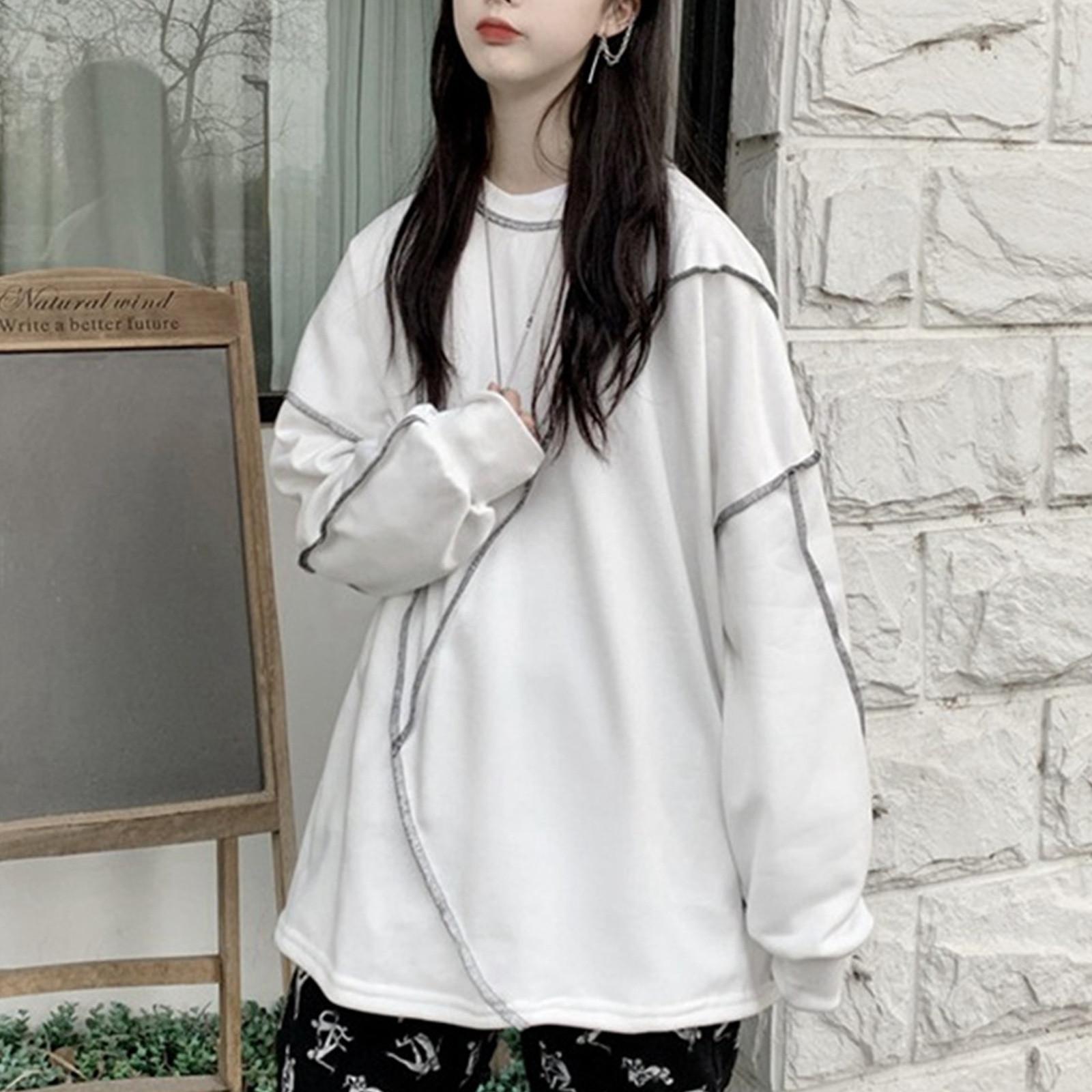 

Женские модные топы, повседневные свободные пуловеры с круглым вырезом и длинными рукавами L белый