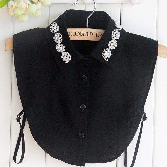 22 Styles White/Black Women Fake Collar Shinny Beaded Detachable Collars Half Shirt Blouse Sweater False Collars Female Faux Col