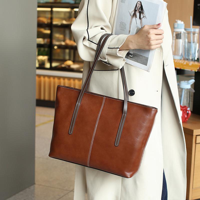 

Новая контрастная сумка-мессенджер для поездок на работу, большая вместимость, ретро, тоут из лицевой кожи растительного дубления