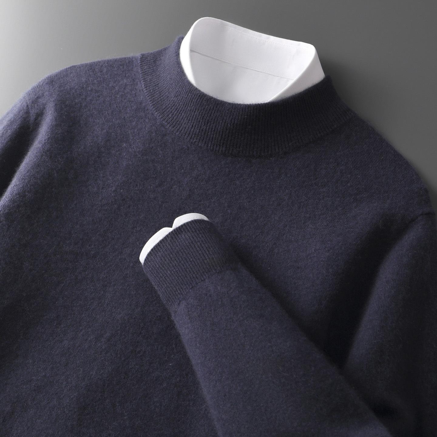 Men s Age-Defying Cashmere Knit Sweater - Half-High Collar for Business Casual Wear Extra Large