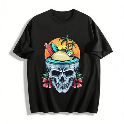 Skull Island Print Casual Summer Short Sleeve T-Shirt Pure Cotton T-shirt