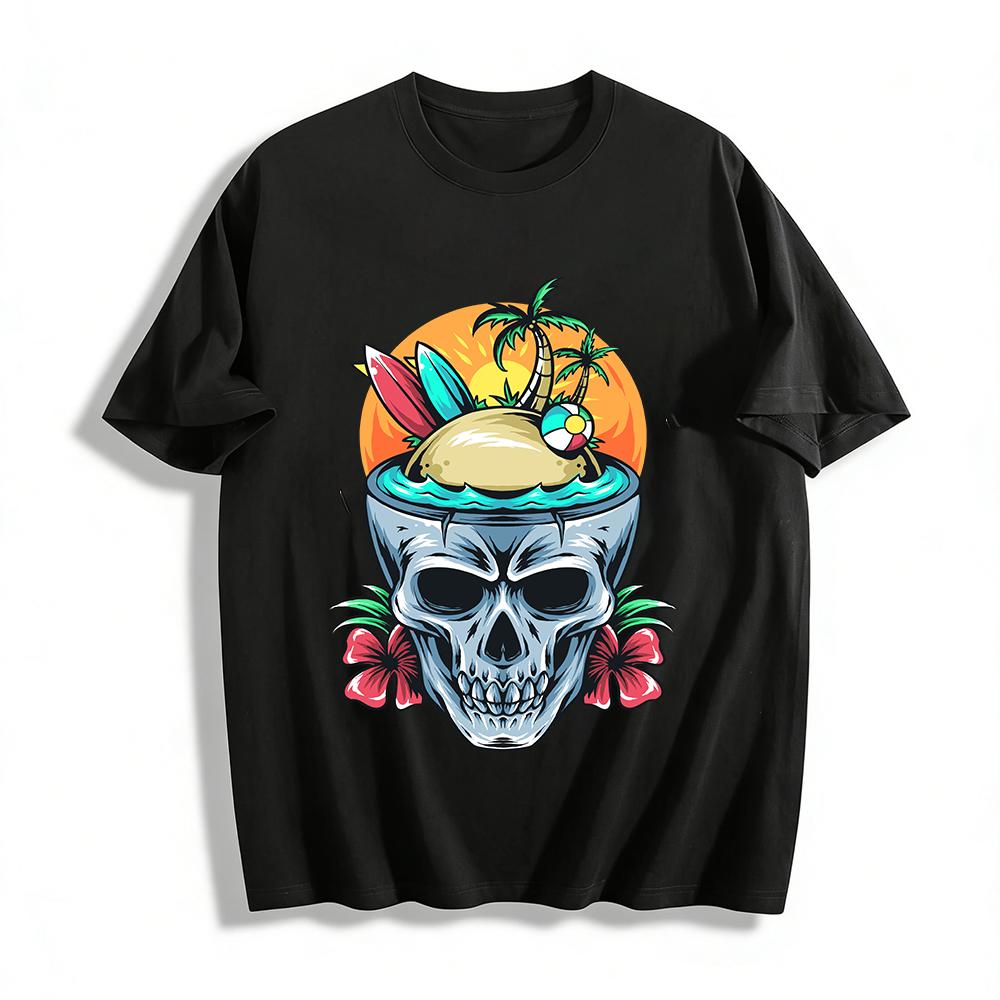Skull Island Print Casual Summer Short Sleeve T-Shirt Pure cotton T-shirt XXS