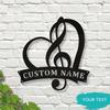 Personalized Metal Heart Wall Art Music Note Name Sign Black White Home Decor